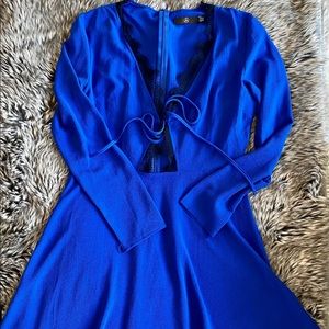 NEW Missguided US8 Blue Deep V Dress w/ Black Lace